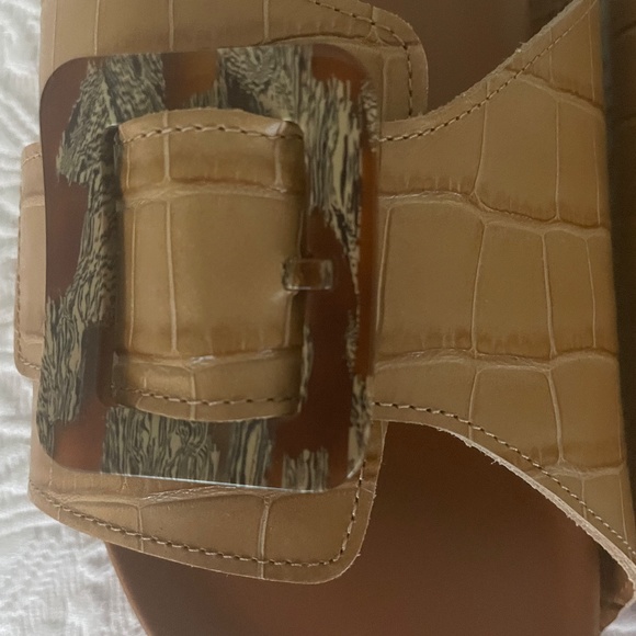 Definery Mule Footbed Croc-Embossed Leather Sandals, Tan - Picture 3 of 7